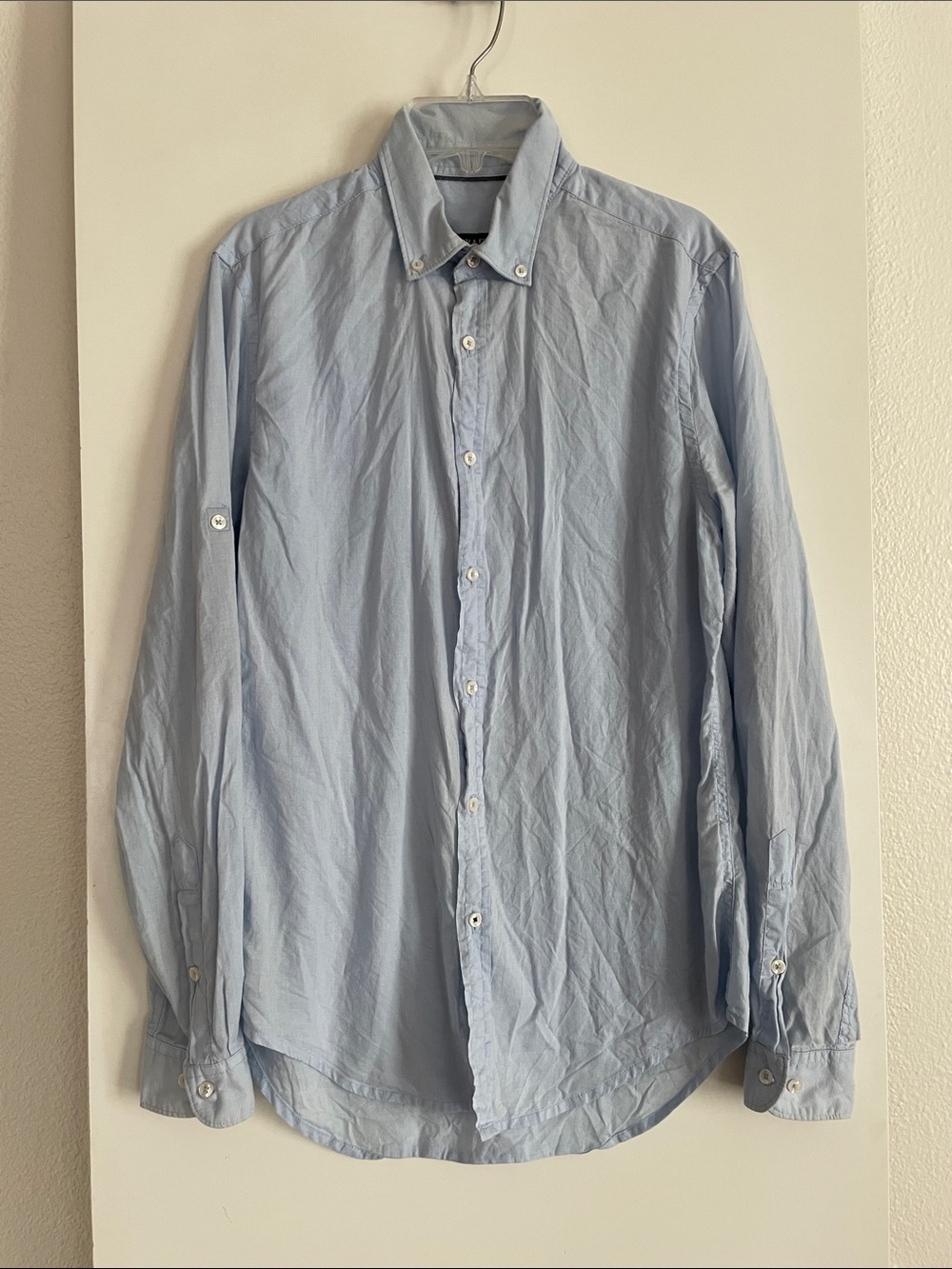Men’s S: Denim & Flower Cotton Long Sleeve Button Up Shirt/Top Lt Blue Slim Fit